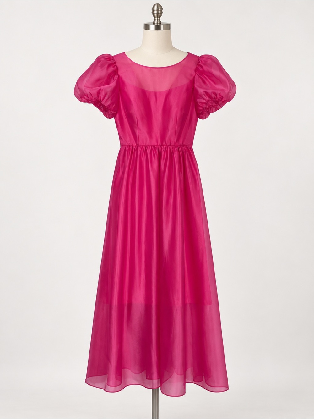 Kay Unger Pink Organza Puff Sleeve Midi Dress Size 6 NWOT Wedding Guest